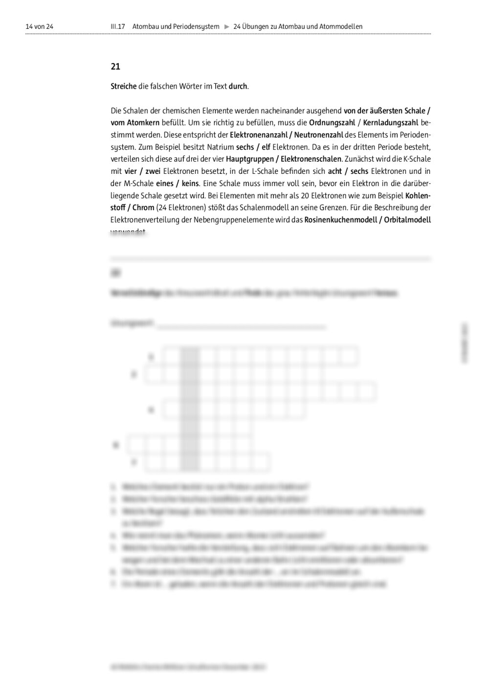 24 Übungen zu Atombau und Atommodellen RAAbits Online