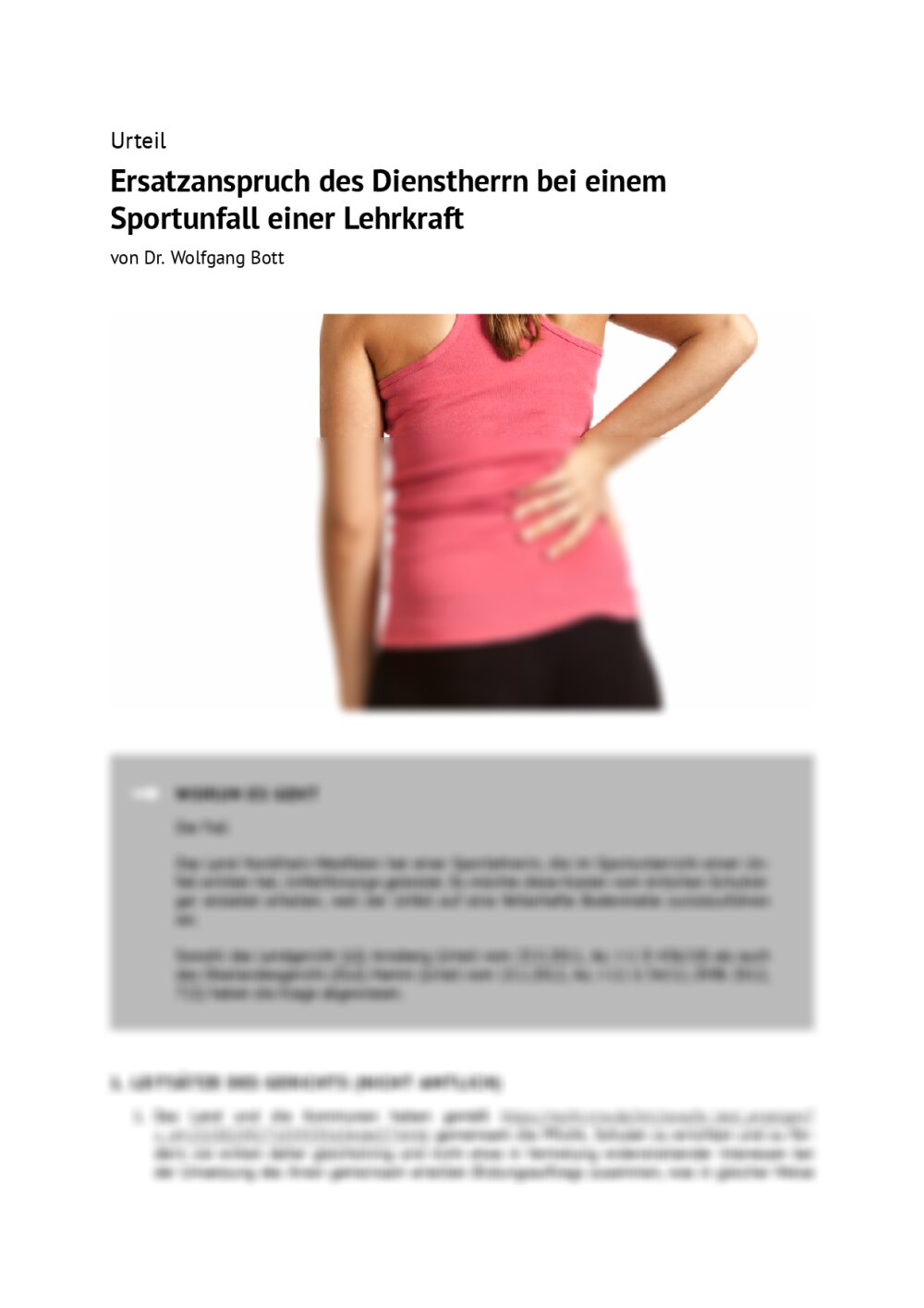 Ersatzanspruch des Dienstherrn bei einem Sportunfall einer Lehrkraft - Seite 1