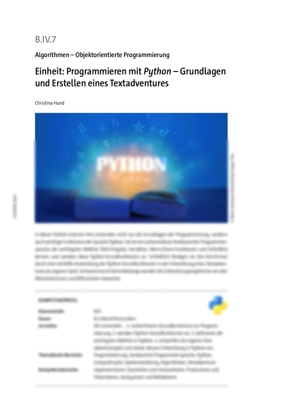 Einheit: Programmieren mit Python - Seite 1