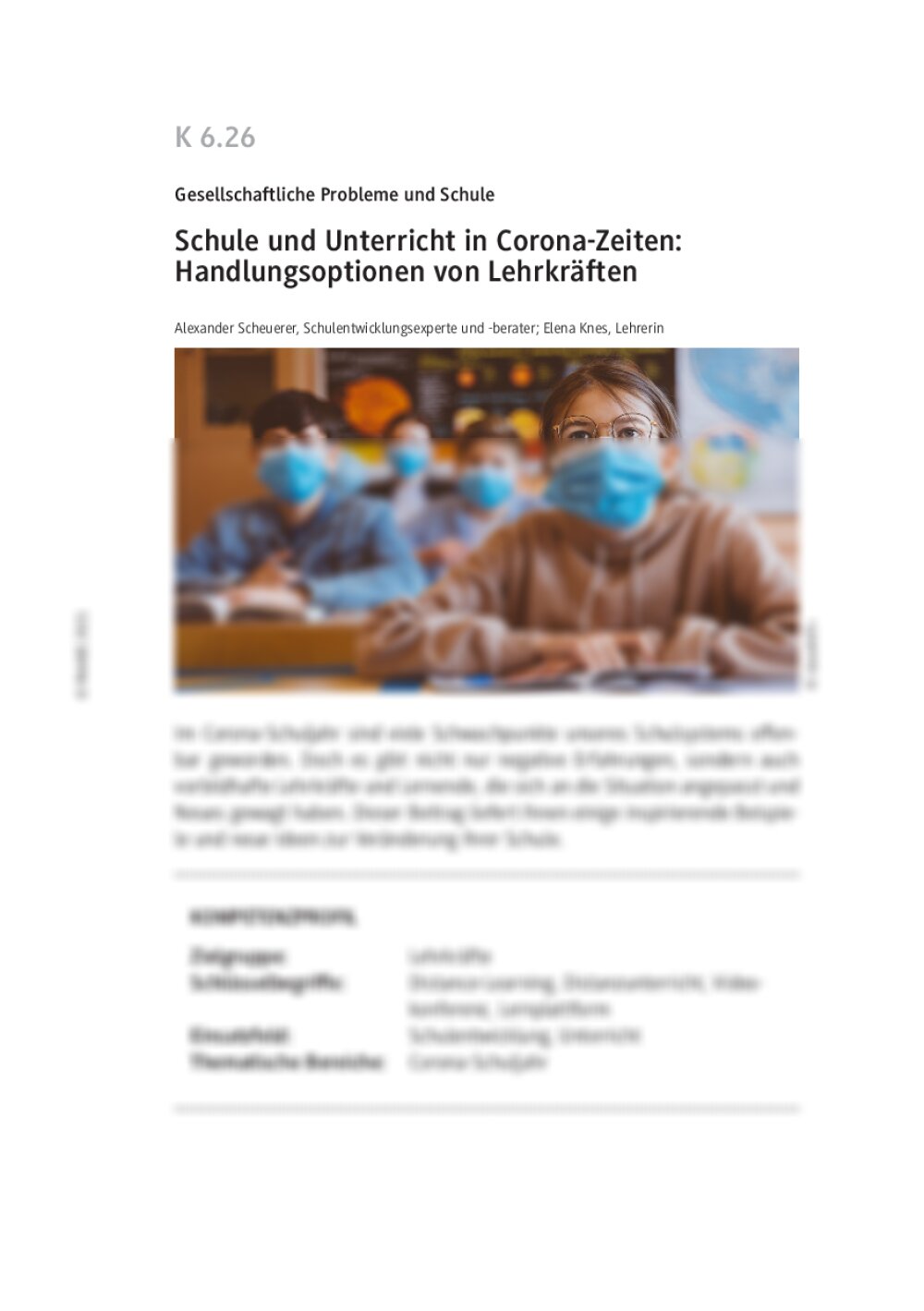 Schule und Unterricht in Corona-Zeiten:
Handlungsoptionen von Lehrkräften - Seite 1