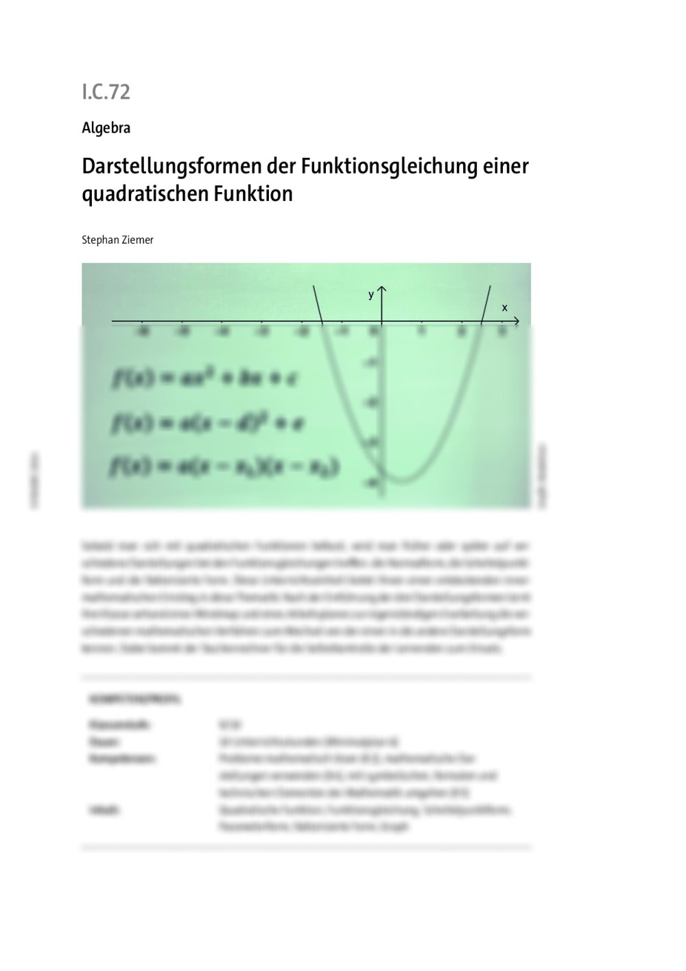 Darstellungsformen der Funktionsgleichung einer quadratischen Funktion - Seite 1