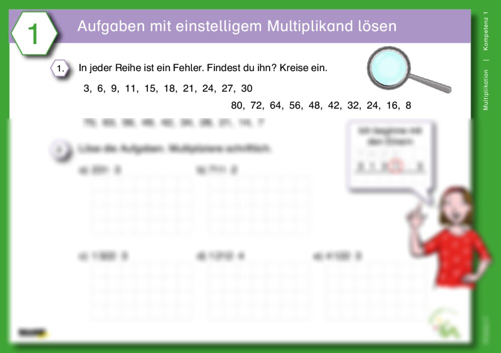 Differenzierte Übungskartei: Multiplikation (Klasse 4) - Seite 1