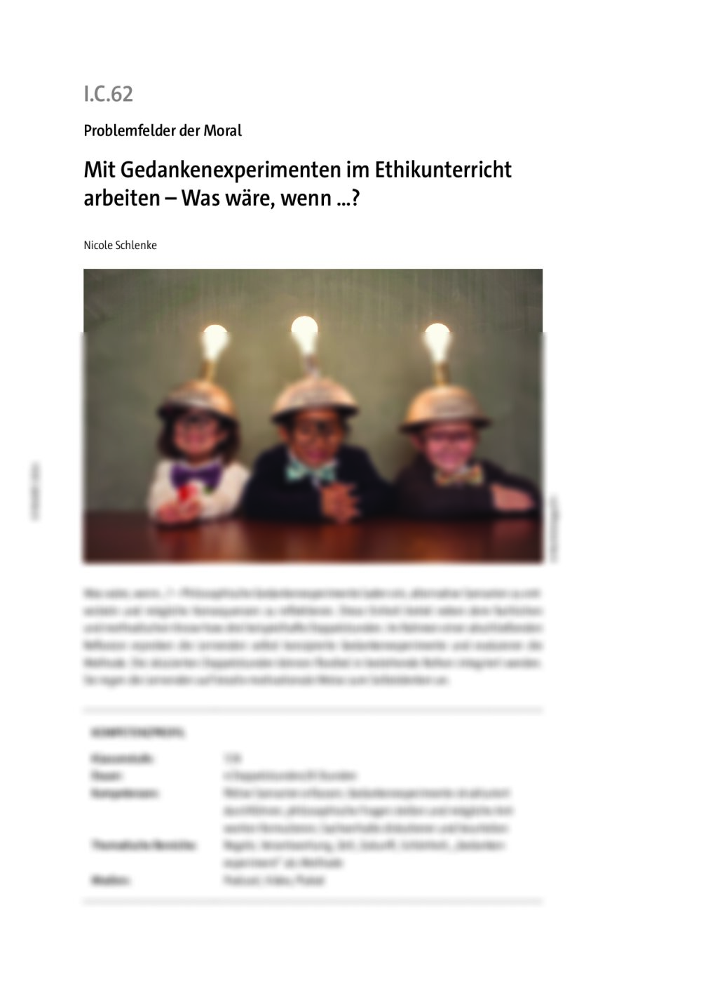 Mit Gedankenexperimenten im Ethikunterricht arbeiten - Seite 1