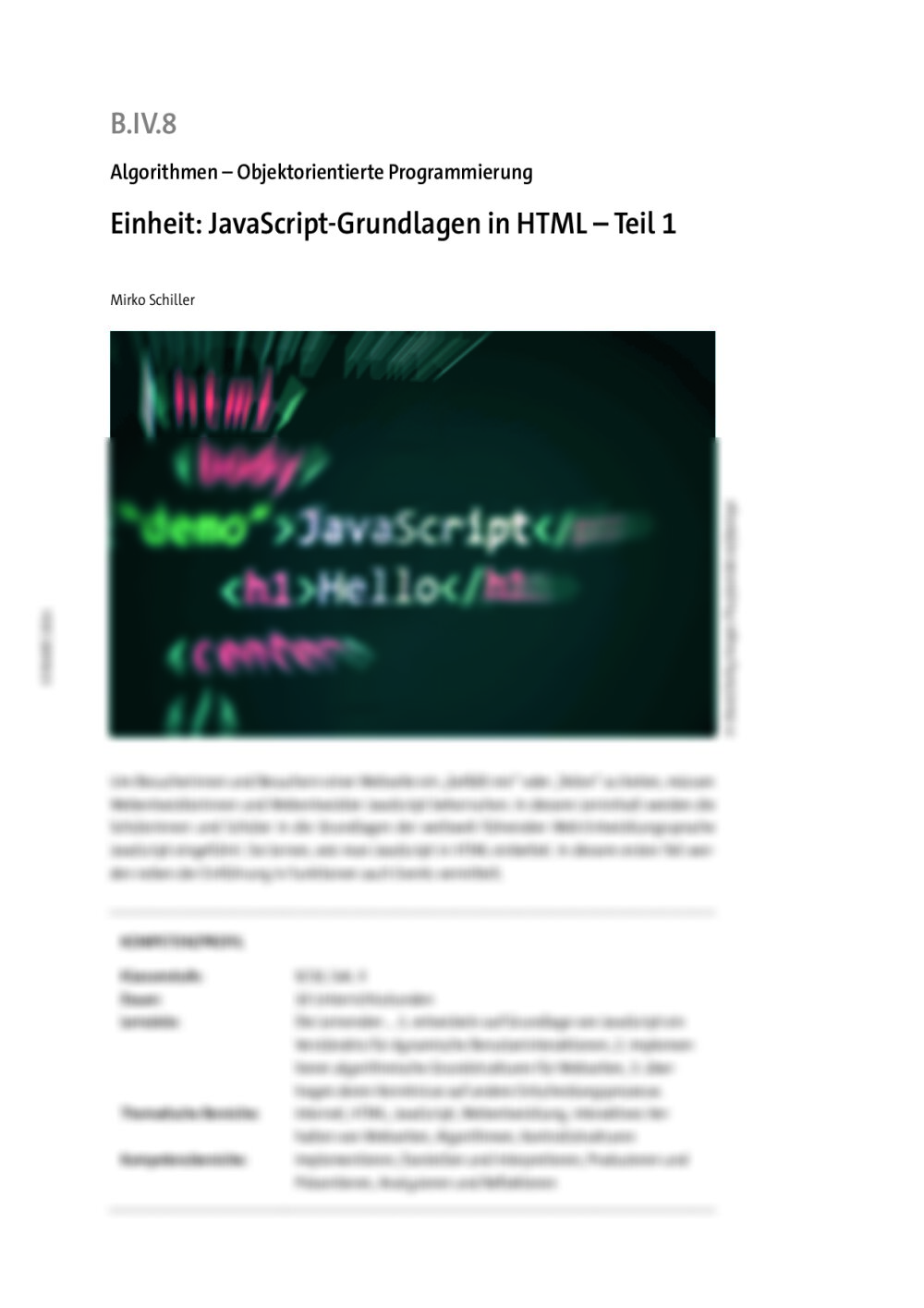 JavaEinheit: Script-Grundlagen in HTML - Seite 1