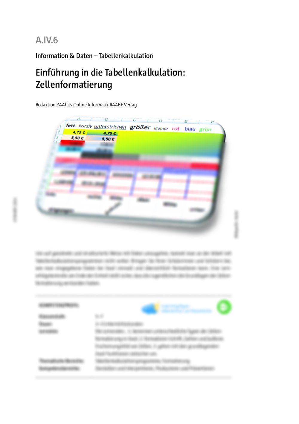 Einführung in die Tabellenkalkulation: Zellenformatierung - Seite 1