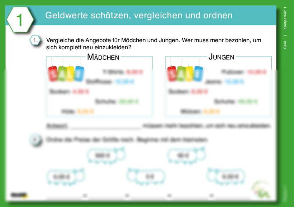 Differenzierte Übungskartei: Geld (Klasse 4) - Seite 1