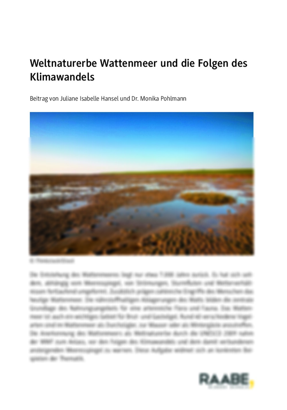 Weltnaturerbe Wattenmeer und die Folgen des Klimawandels - Seite 1