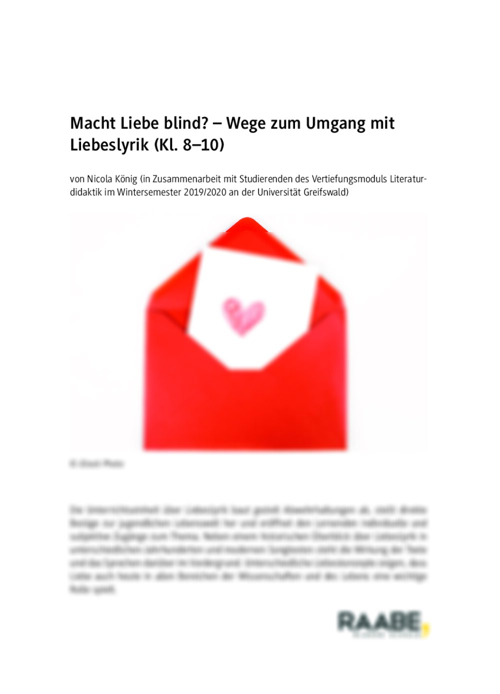 Wege zum Umgang mit Liebeslyrik - Seite 1