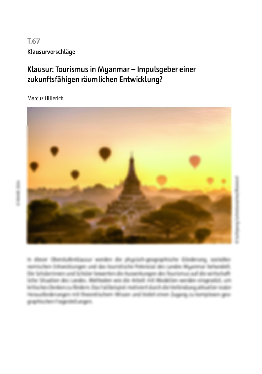 Klausur: Tourismus in Myanmar - Seite 1