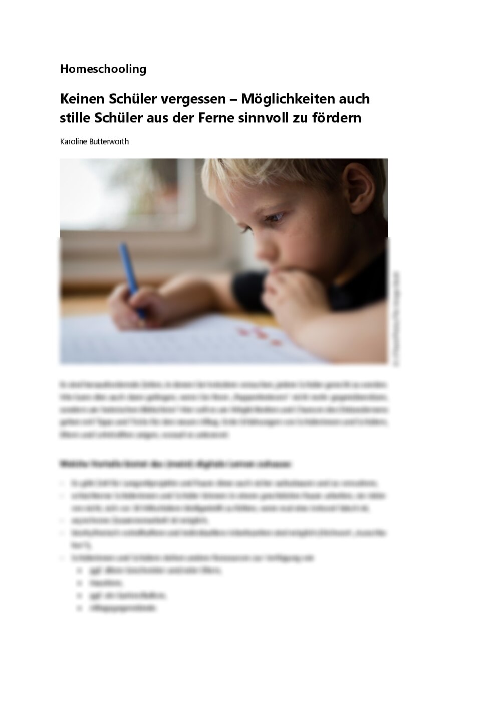 Möglichkeiten auch stille Schüler aus der Ferne sinnvoll zu fördern - Seite 1