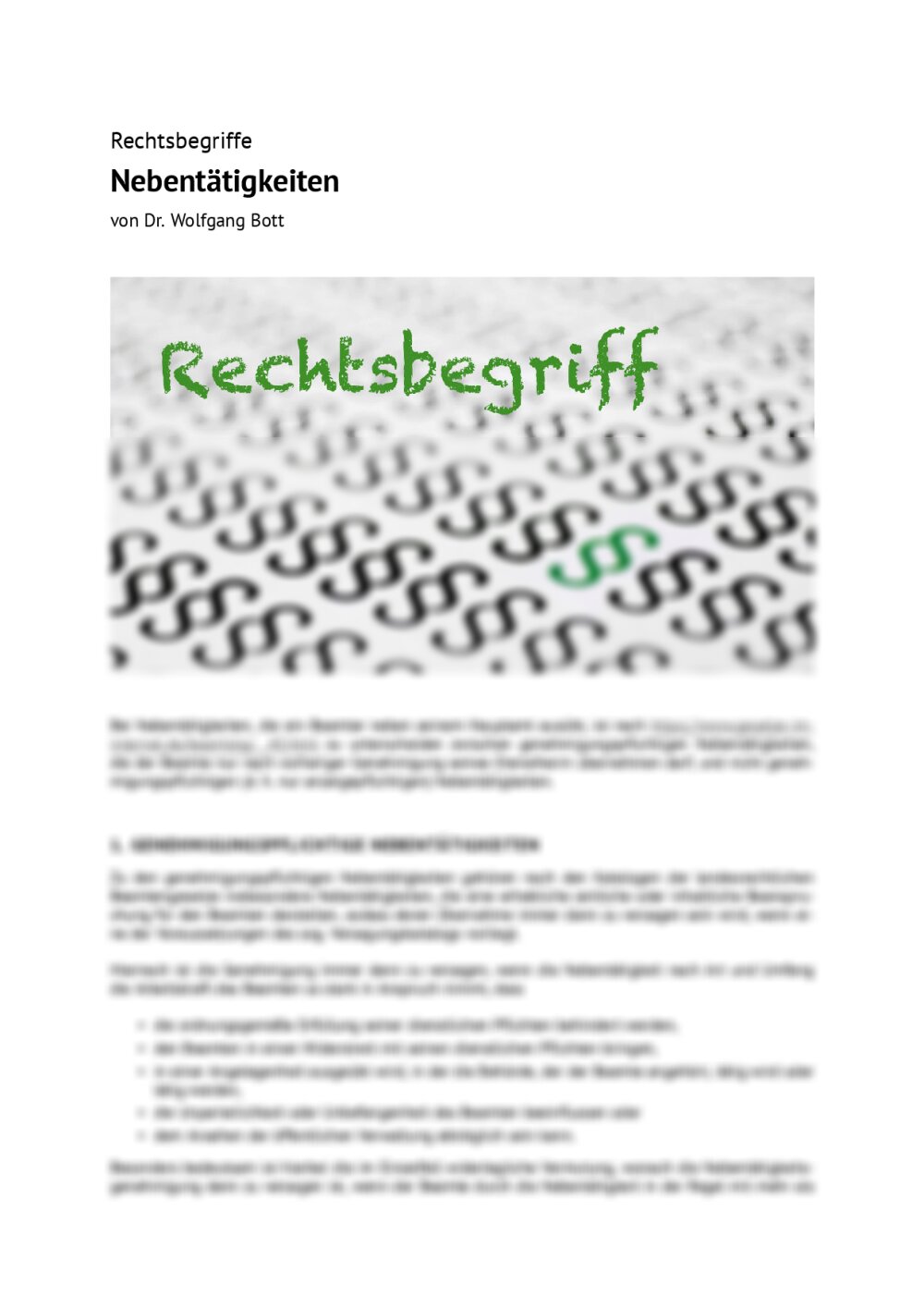 Rechtsbegriff: Nebentätigkeiten - Seite 1