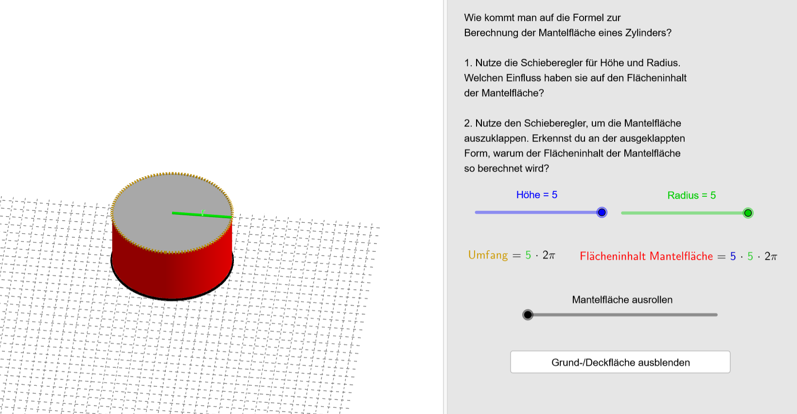 GeoGebra-Erarbeitung: Berechnung des Mantelflächeninhalts beim Zylinder