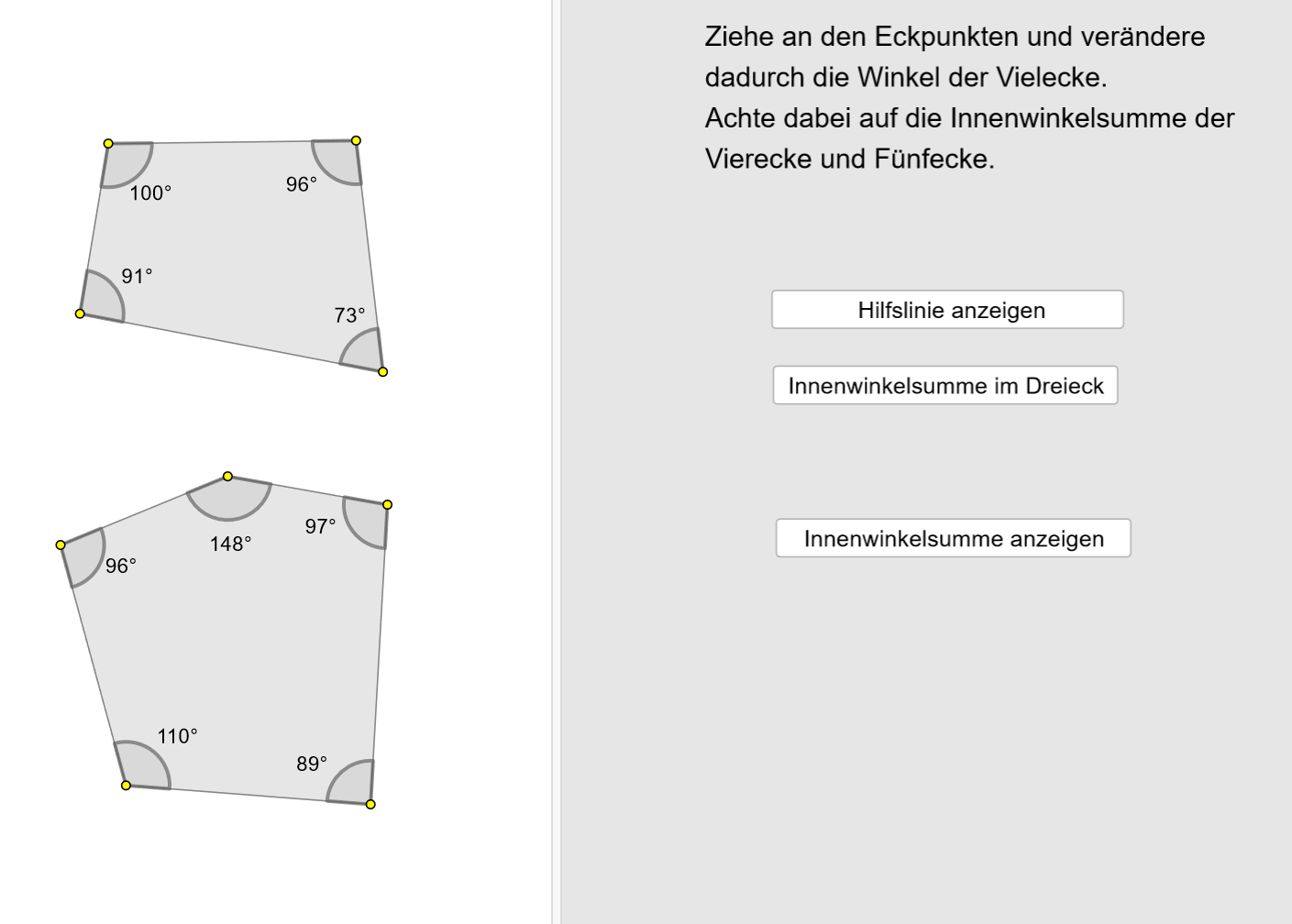 GeoGebra-Erarbeitung: Innenwinkelsumme in Vielecken erschließen