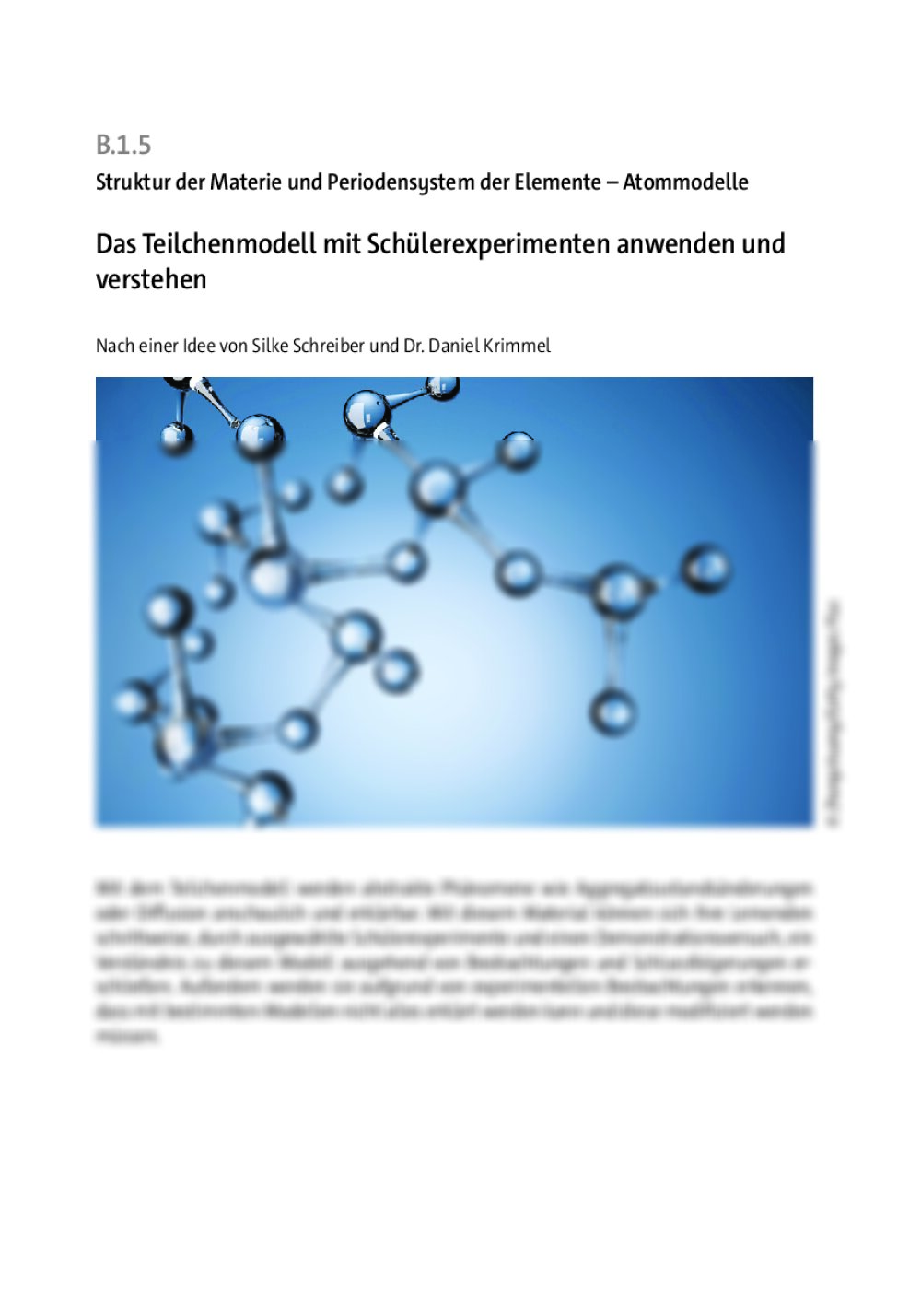 Das Teilchenmodell mit Schülerexperimenten anwenden und verstehen - Seite 1