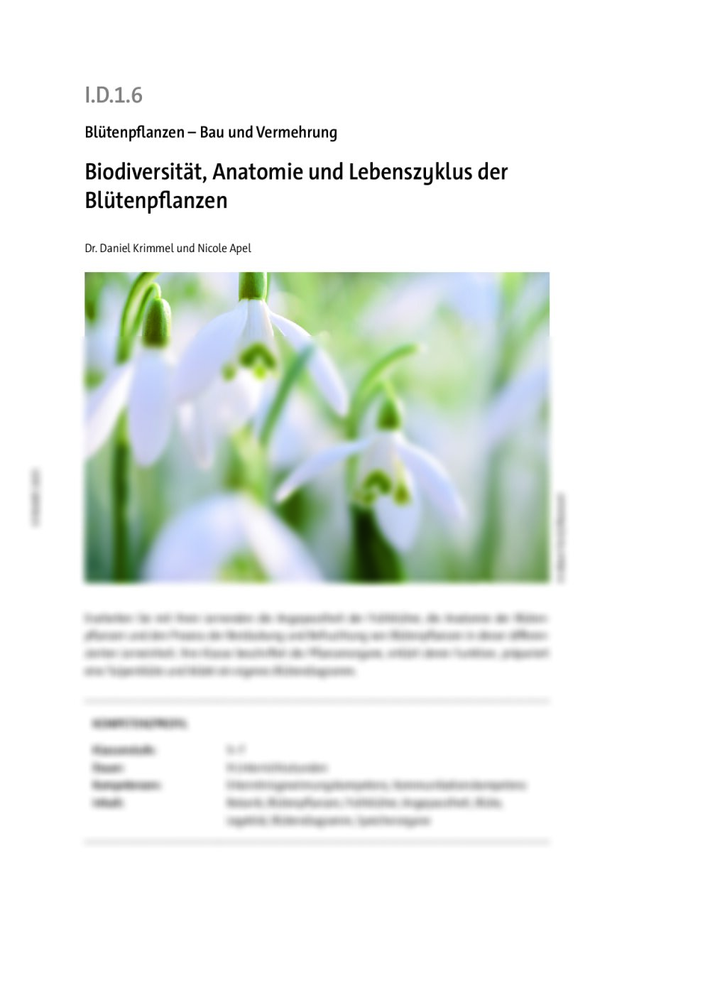 Biodiversität, Anatomie und Lebenszyklus der Blütenpflanzen - Seite 1