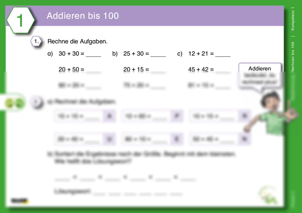 Differenzierte Übungskartei: Wiederholung Rechnen bis 100 (Klasse 3) - Seite 1