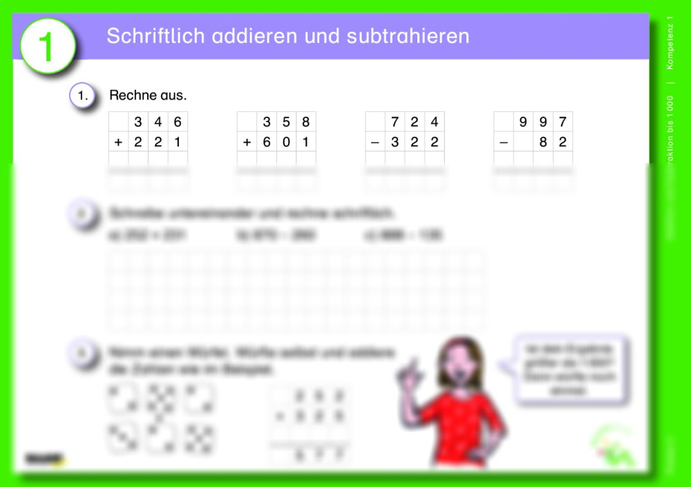 Differenzierte Übungskartei: Addition und Subtraktion bis 1.000 (Klasse 3) - Seite 1