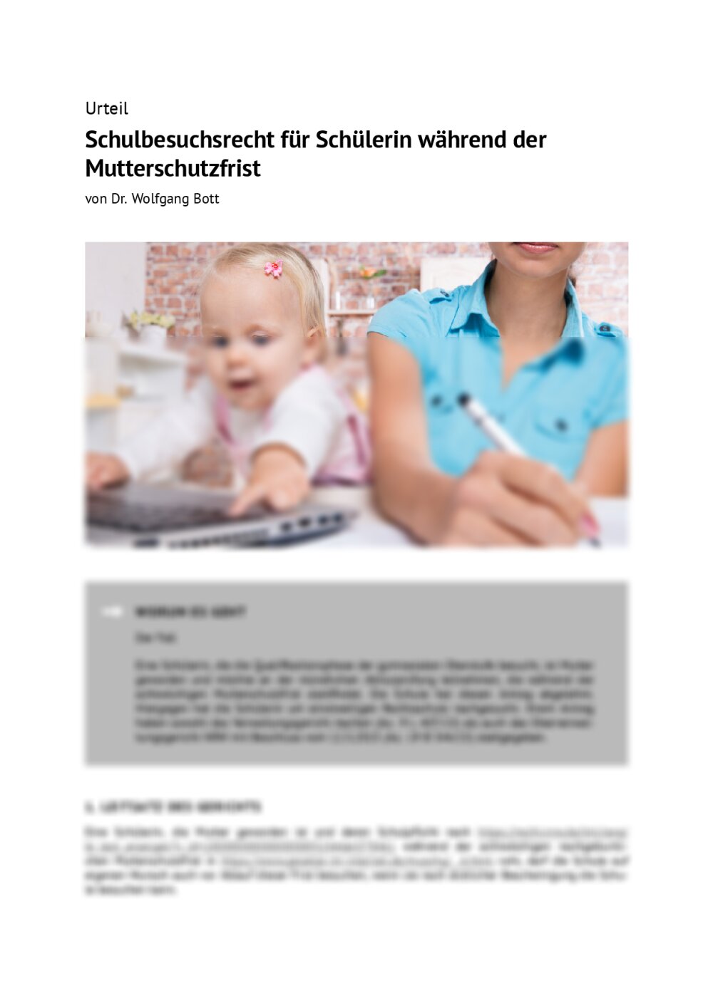 Schulbesuchsrecht für Schülerin während der Mutterschutzfrist - Seite 1