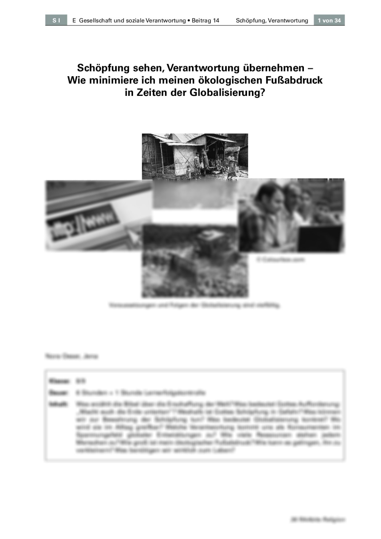 Schöpfung sehen, Verantwortung übernehmen – Wie minimiere ich meinen ökologischen Fußabdruck in Zeiten der Globalisierung? - Seite 1