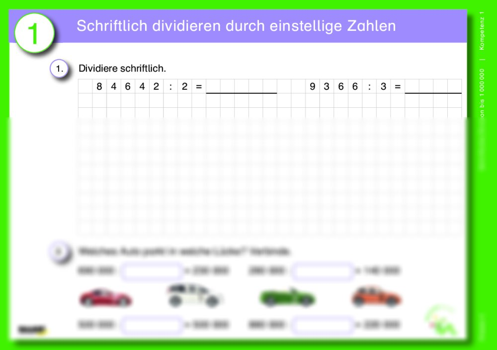 Differenzierte Übungskartei: Schriftliche Division bis 1.000.000 (Klasse 4) - Seite 1